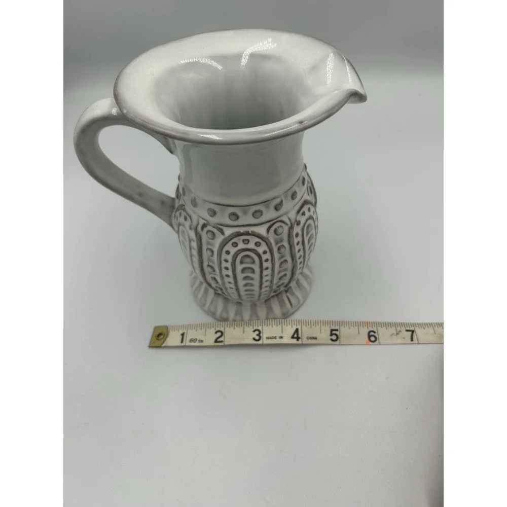 Godinger & Co Tribeca White/Gray Ceramic Pitcher 12 oz Glossy Oven/DW Safe